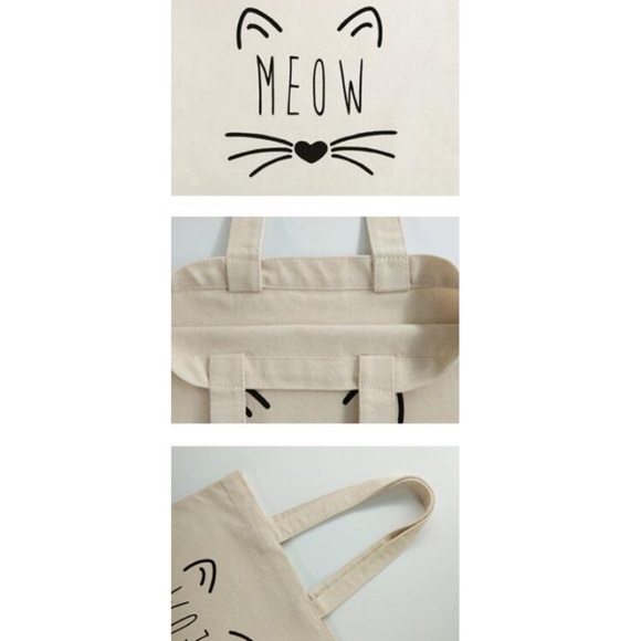 Eco-Friendly Canvas Cat Meow Tote Bag - Picture 6 of 8